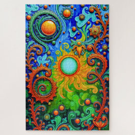 鮮やかSun Artサイケデリック -抽象芸術パターンと ジグソーパズル