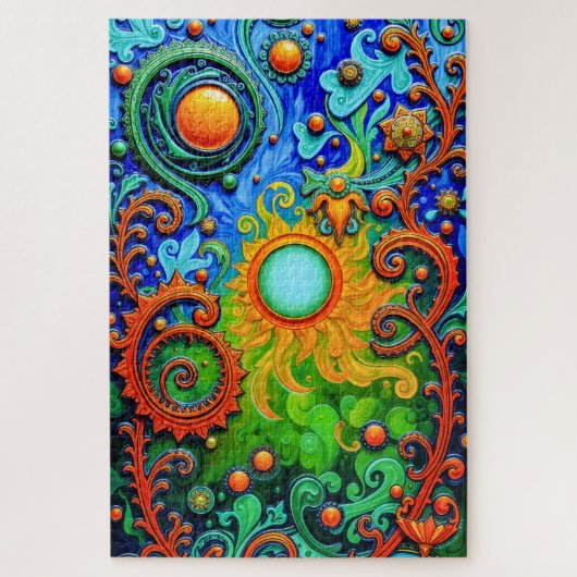 鮮やかSun Artサイケデリック -抽象芸術パターンと ジグソーパズル (縦)