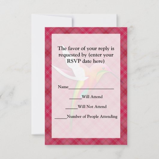 鮮カラフルやかなピンクの格子模様のハミングバード 出欠カード (裏面)