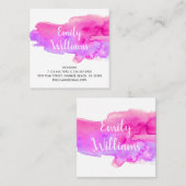 鮮カラフルやかな紫ピンクの水の色のスプラッシュ スクエア名刺 (正面/裏面)