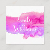 鮮カラフルやかな紫ピンクの水の色のスプラッシュ スクエア名刺 (裏面)