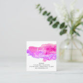 鮮カラフルやかな紫ピンクの水の色のスプラッシュ スクエア名刺 (スタンド正面)