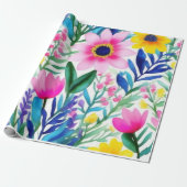 鮮カラフルやかな花と鳥の包み紙 ラッピングペーパー (アンロールド)