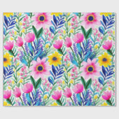 鮮カラフルやかな花と鳥の包み紙 ラッピングペーパー (フラット)