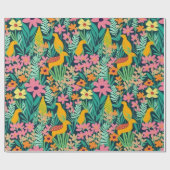 鮮カラフルやかな花と鳥の包み紙 ラッピングペーパー (フラット)