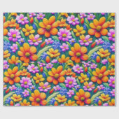 鮮カラフルやかな花と鳥の包み紙 ラッピングペーパー (フラット)
