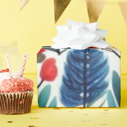 鮮カラフルやかな花のバードラッピング紙 ラッピングペーパー (誕生日パーティー)