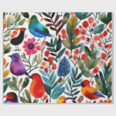 鮮カラフルやかな花のバードラッピング紙 ラッピングペーパー (フラット)