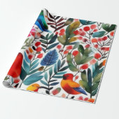 鮮カラフルやかな花のバードラッピング紙 ラッピングペーパー (アンロールド)