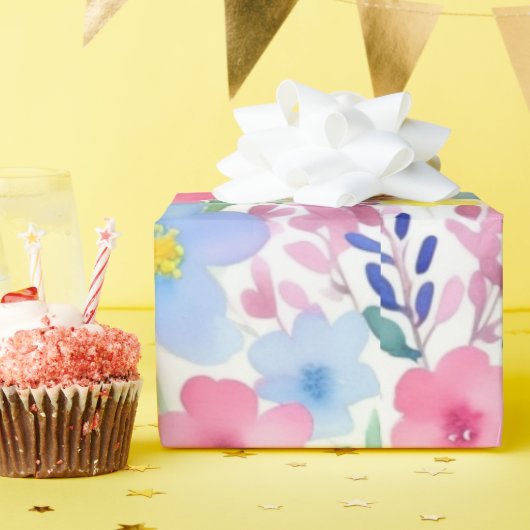 鮮カラフルやかな花の模様の包装紙 ラッピングペーパー (誕生日パーティー)