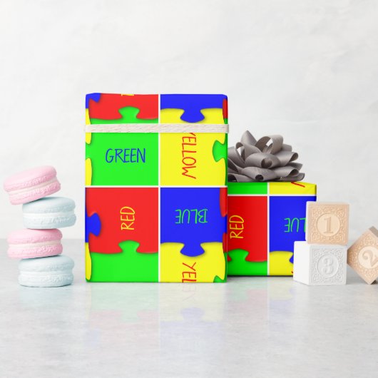 鮮パーソナライズされたやかな色のジグソーパズル ラッピングペーパー (ベビーシャワー)