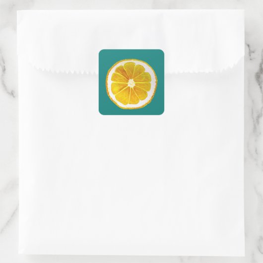 鮮ポップ・アートのやかな黄色のレモン果実水色 スクエアシール (バッグ)