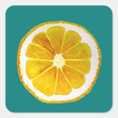 鮮ポップ・アートのやかな黄色のレモン果実水色 スクエアシール (正面)