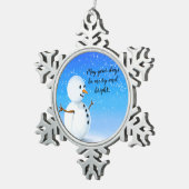 鮮メリーやかなすてき青い空の明るい雪だるま スノーフレークピューターオーナメント (右)