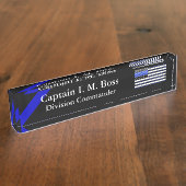 鮮明でクリーンな薄いブルーラインフラグ デスクネームプレート (側面)