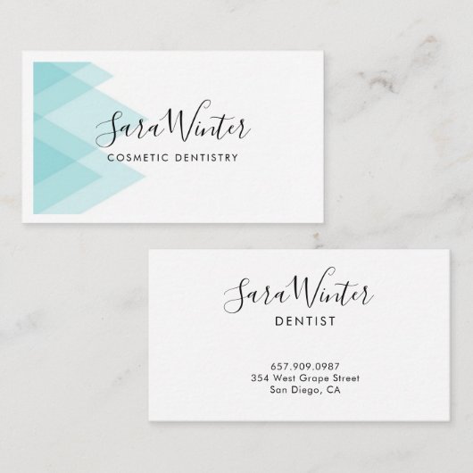 鮮明な青の幾何学的およびスクリプトの名刺 名刺 (正面/裏面)