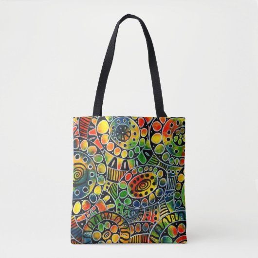 鮮明カラフルな円と楕円のオリジナル抽象芸術 トートバッグ (正面)