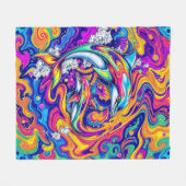 鮮明サイケデリックな海渦巻き旋回のイルカ フリースブランケット (正面(横))