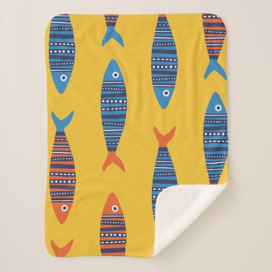 鮮魚の継ぎ目の無い模様。海辺で描いた手 シェルパブランケット (正面)