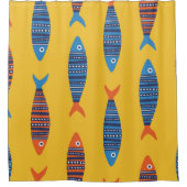 鮮魚の継ぎ目の無い模様。海辺で描いた手 シャワーカーテン (正面)