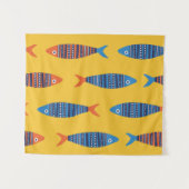 鮮魚の継ぎ目の無い模様。海辺で描いた手 タペストリー (正面(横))