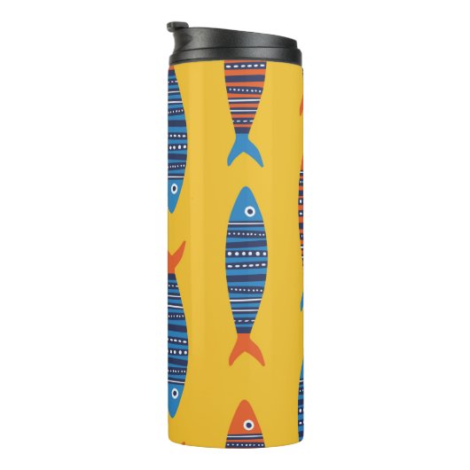 鮮魚の継ぎ目の無い模様。海辺で描いた手 タンブラー (回転右)