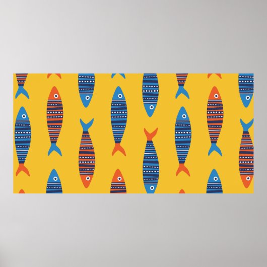 鮮魚の継ぎ目の無い模様。海辺で描いた手 ポスター (正面)