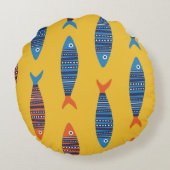 鮮魚の継ぎ目の無い模様。海辺で描いた手 ラウンドクッション (裏面)