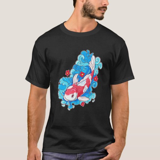 鯉と花の和風鯉柄 Tシャツ (正面)