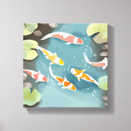 鯉の池の水彩画 | 美しい魚の絵 キャンバスプリント