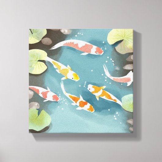 鯉の池の水彩画 | 美しい魚の絵 キャンバスプリント (正面)