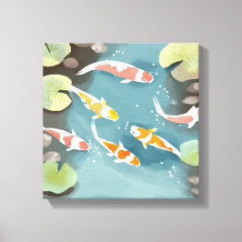 鯉の池の水彩画 | 美しい魚の絵 キャンバスプリント