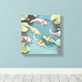 鯉の池の水彩画 | 美しい魚の絵 キャンバスプリント (インサイチュ (ウッドフロア))