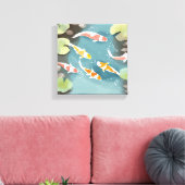 鯉の池の水彩画 | 美しい魚の絵 キャンバスプリント (インサイチュ (リビング))