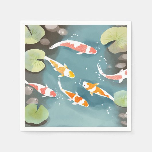鯉の池の水彩画 | 美しい魚の絵 スタンダードカクテルナプキン (正面)
