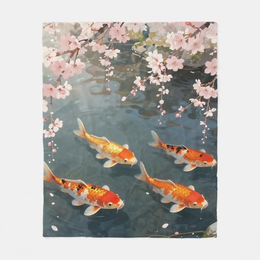 鯉の池 桜の静寂 フリースブランケット (正面)