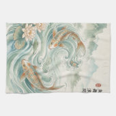 鯉の蓮の墨絵アート キッチンタオル (横)