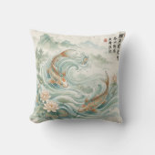 鯉の蓮の墨絵アート クッション (正面)