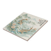 鯉の蓮の墨絵アート タイル (側面)