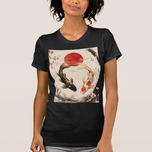 鯉の魚の和風アート 女性用Tシャツ Tシャツ (正面)