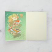 鯉コイ魚水百合池グリーティングカード カード (内部)