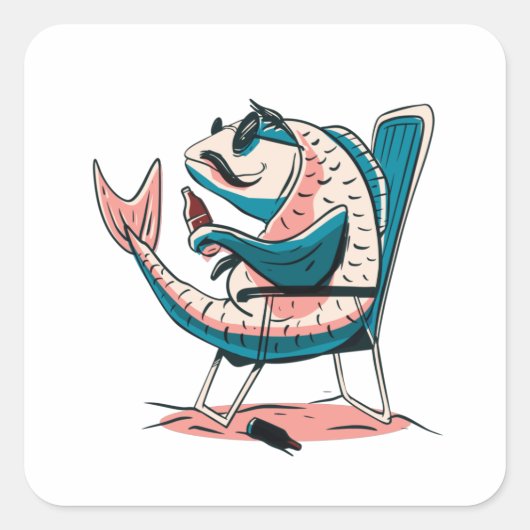 鯉魚ドリンクビールおもしろい魚釣りギフト スクエアシール (正面)