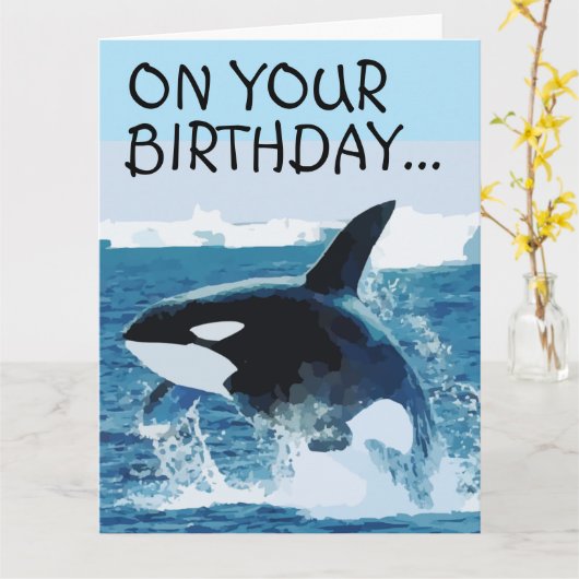 鯨おもしろい誕生日巨大グリーティングカード カード (黄色い花)