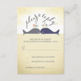 鯨かわいいビーチ結婚式RSVPカード 出欠カード