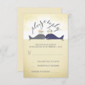 鯨かわいいビーチ結婚式RSVPカード 出欠カード (正面/裏面)