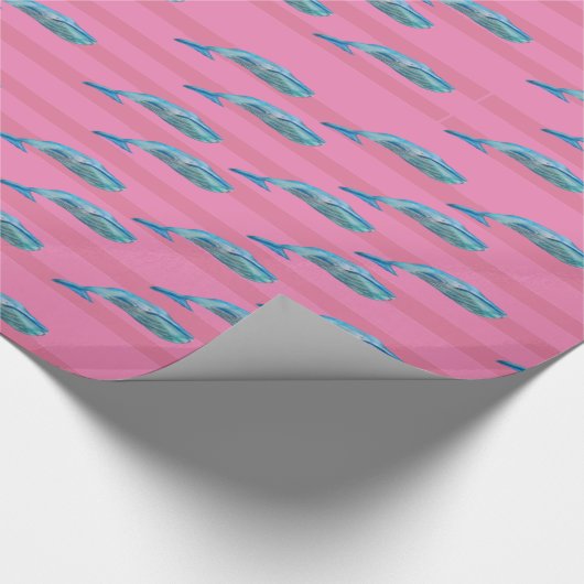 鯨かわいいピンク青の模様のラッピング紙 ラッピングペーパー (角)