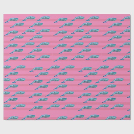 鯨かわいいピンク青の模様のラッピング紙 ラッピングペーパー (フラット)