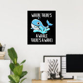 鯨がある所に波の暗いBG ポスター (ホームオフィス)