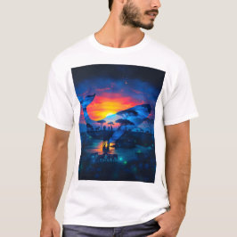 鯨とアフリカの野生生物の夕日とギャップを埋める Tシャツ