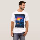 鯨とアフリカの野生生物の夕日とギャップを埋める Tシャツ (正面フル)